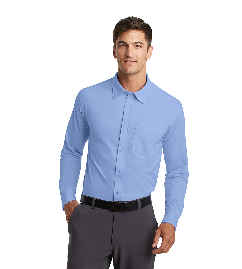 Men's Knit Dress Shirt Blue Front