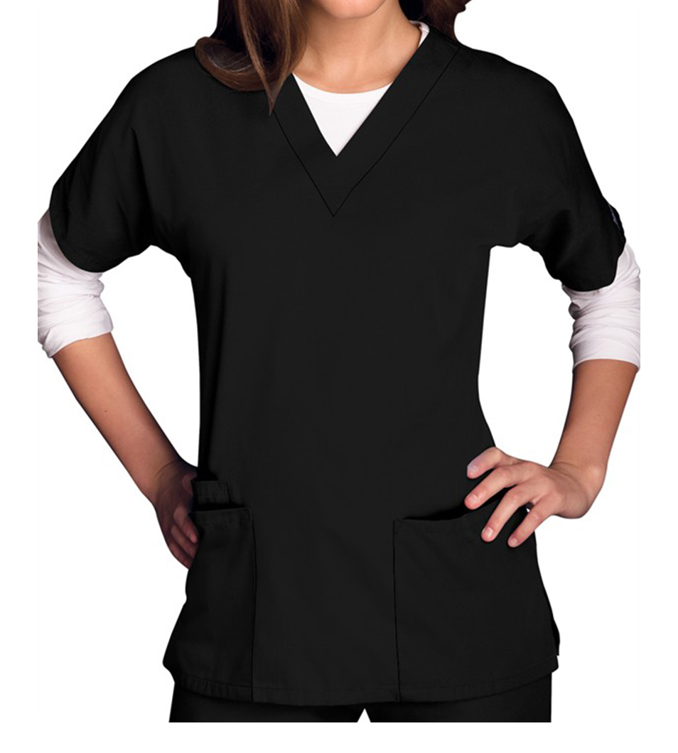 Women's Workwear Scrubs Three Pocket Top Black