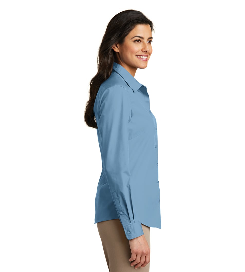 Port Authority Ladies 3/4-Sleeve Easy Care Shirt Carolina Blue Model Side