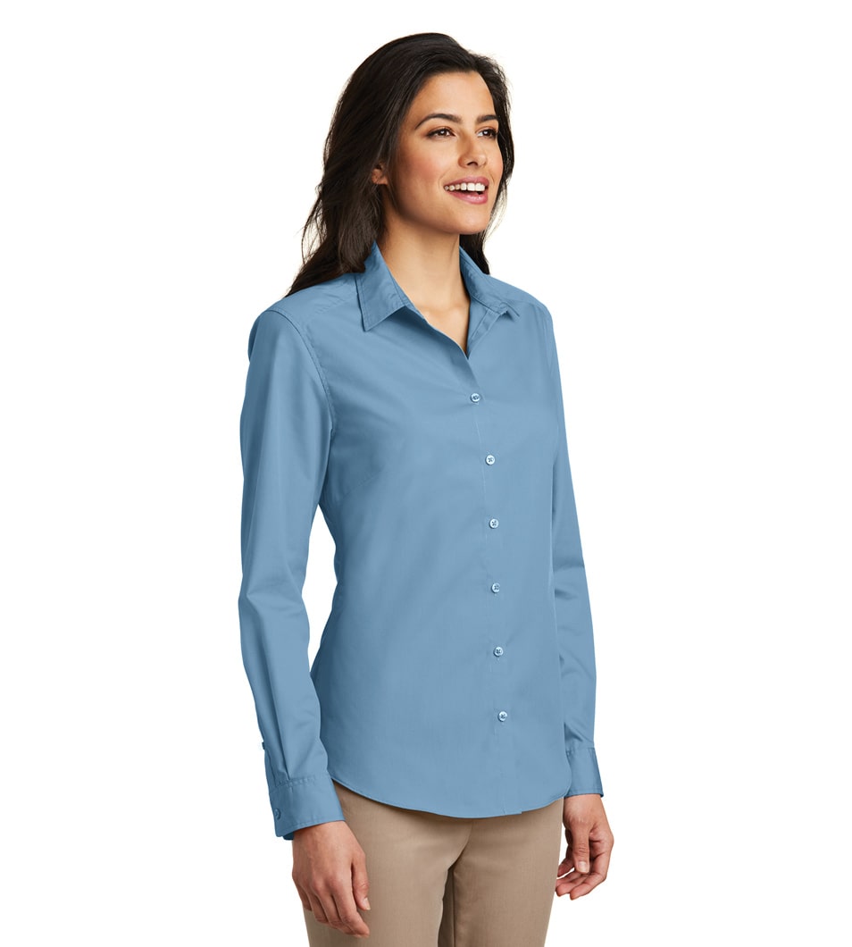 Port Authority Ladies 3/4-Sleeve Easy Care Shirt Carolina Blue Model Front