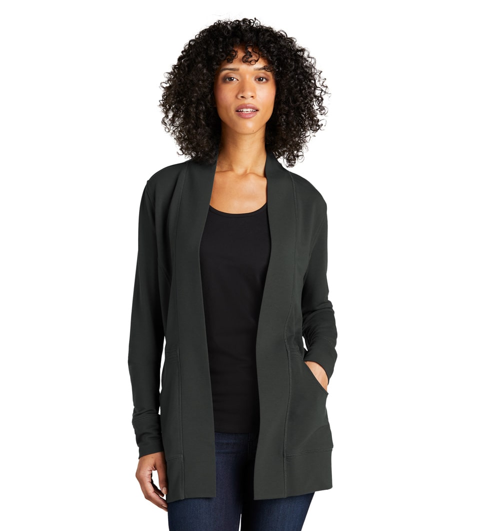 Port Authority - Ladies MicroTerry Cardigan Charcoal Model Front