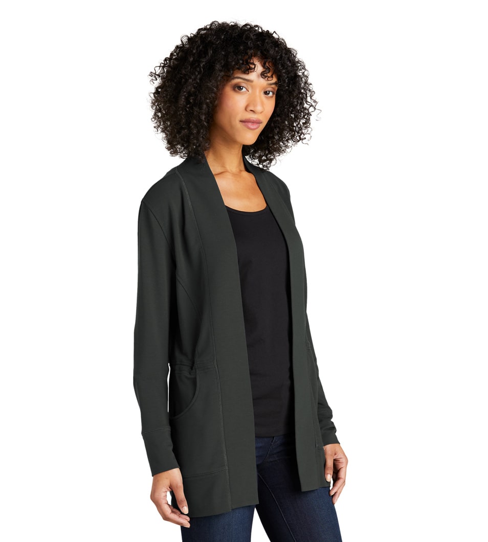 Port Authority - Ladies MicroTerry Cardigan Charcoal Model Front
