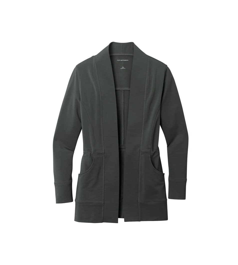 Port Authority - Ladies MicroTerry Cardigan Charcoal Front