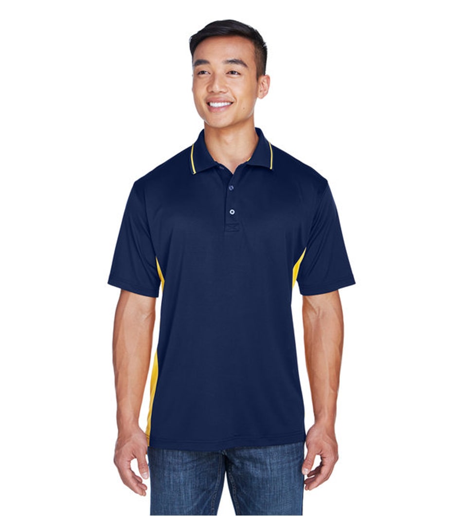Ultra Club Men's Cool & Dry Sport Two-Tone Polo Navy Gold Model Front