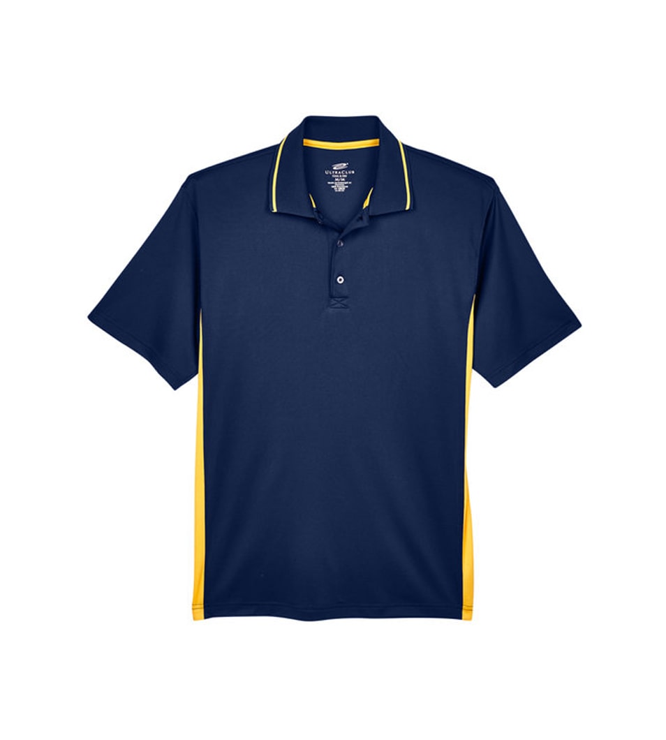 Ultra Club Men's Cool & Dry Sport Two-Tone Polo Navy Gold Front
